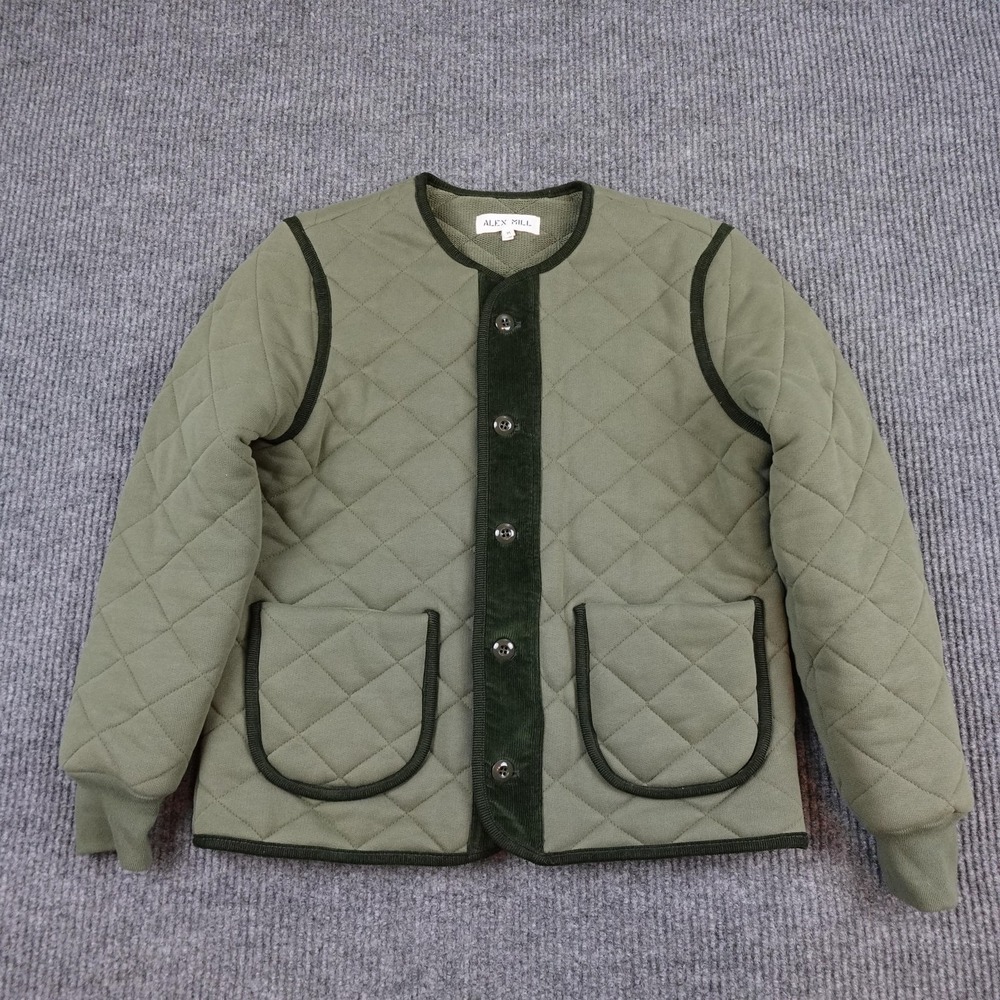 Alex Mill Quilted Jacket Womens Medium Green Collarless Button Front Lined